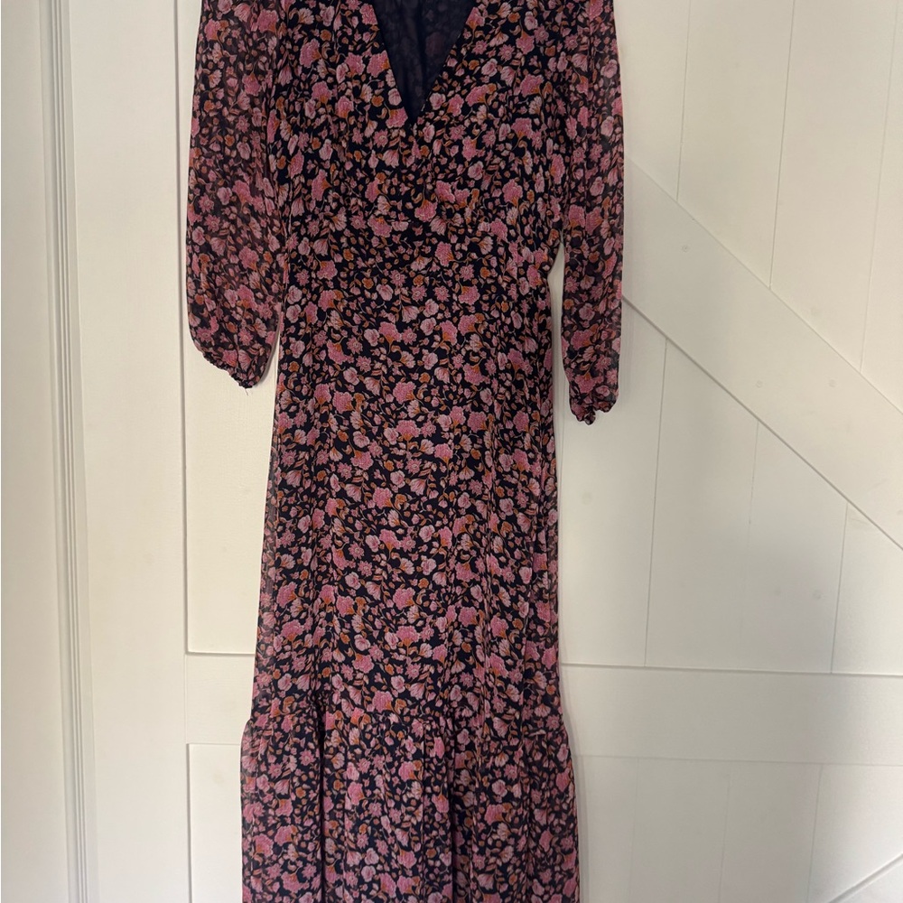 Mango Pink and Black Floral Long Sleeve Dress